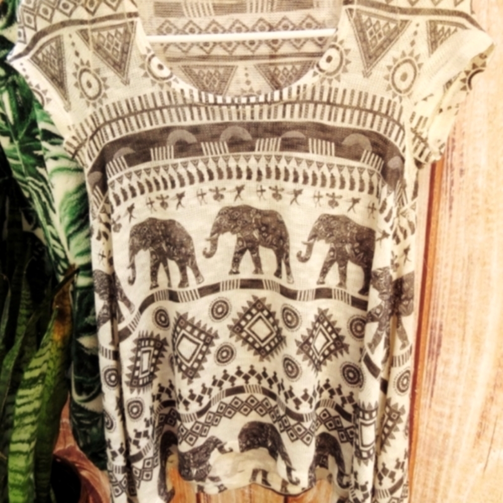 Bohemian Elephant Print Flowy Tee